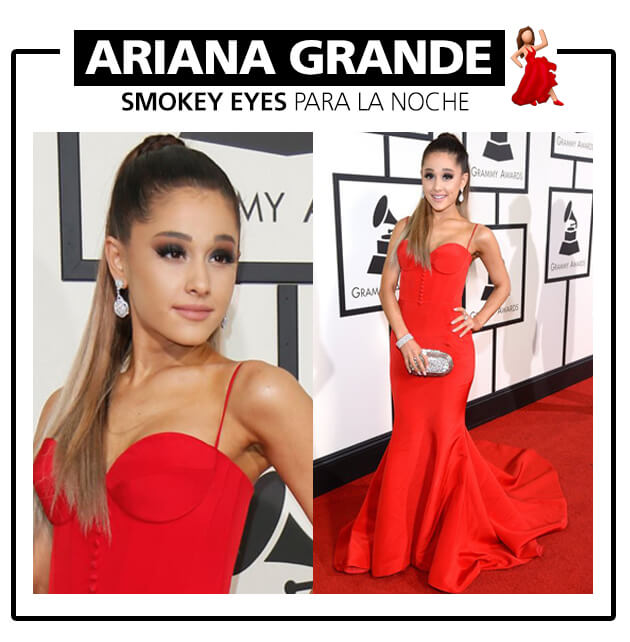 maquillaje - vestido rojo - Ariana Grande
