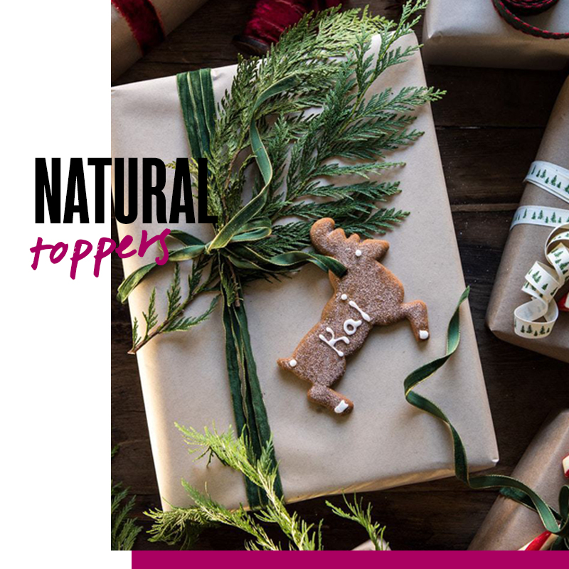 Envolturas de regalos de navidad - Regalo con natural toppers | Fuente: Google Images